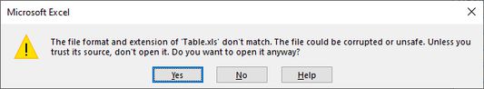 XLS Open Warning