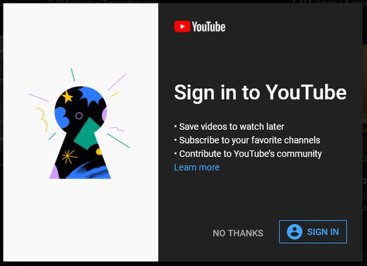 Sign in to YouTube dialog. 