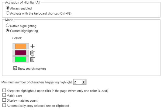 HighlightAll options