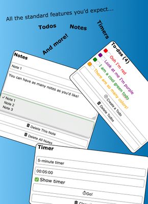 All the standard features you'd expect...
 • Notes
 • Todos
 • Timers
 • And more!