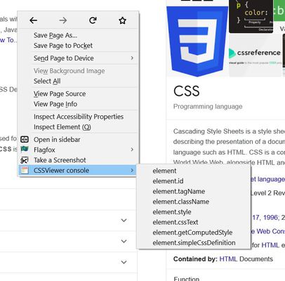 CSSViewer context menu