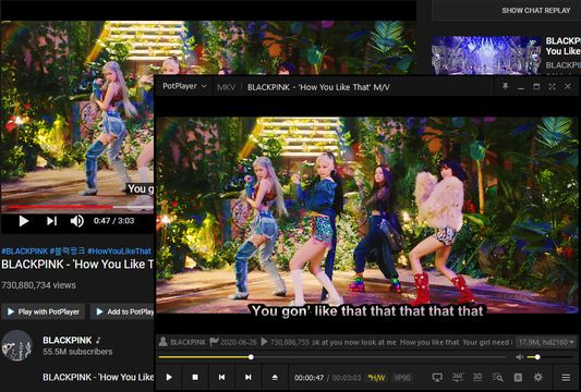 Buttons and context menus on Youtube video page and playing Youtube video with PotPlayer