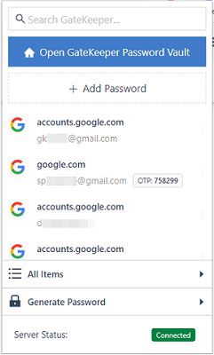 GateKeeper Password Manager popup