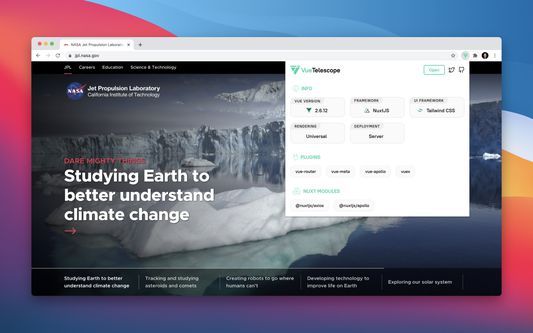 Vue Telescope extension on NASA website