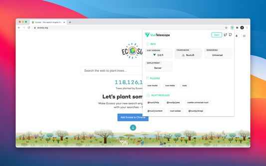 Vue Telescope extension on Ecosia website