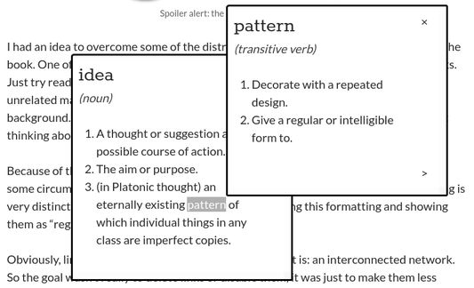 Show extra definitions for words inside the definition popup