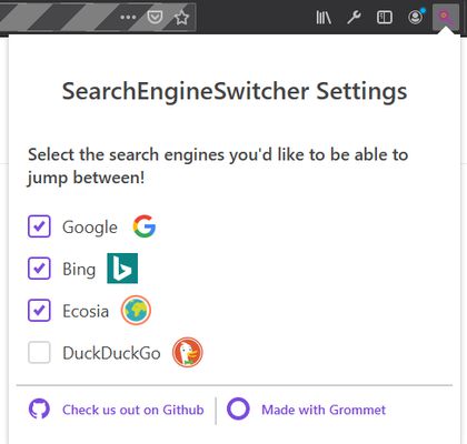 The search engines appearing as embedded links can be configured via the extension from the support list (LIGHT MODE).
The popup listens to your system's color scheme preferences.
