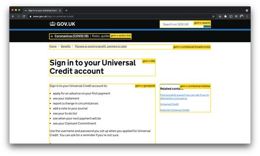 GOV.UK browser extension highlighting components