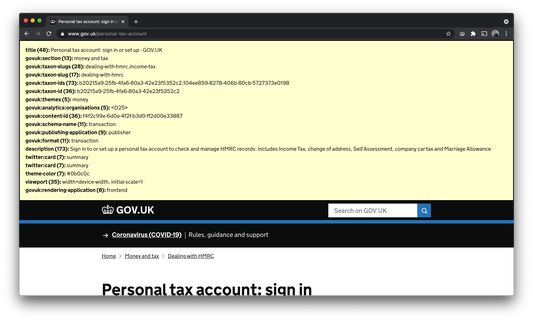 GOV.UK browser extension showing content item metadata