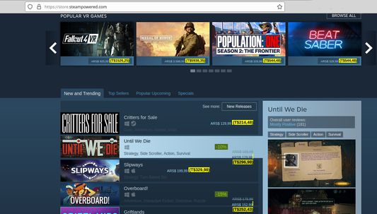 Página de Steam con los precios argentinos finales en el recuadro amarillo.