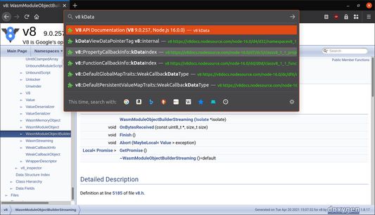 Searching V8 docs for 