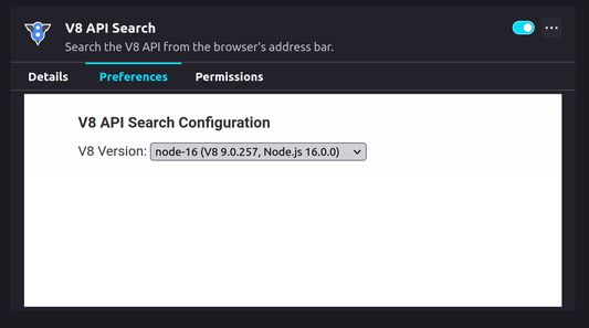 The version of V8 API documentation to target is configurable.