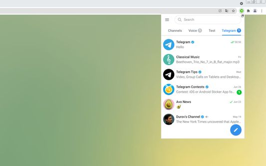 Web Telegram Online extension on popup panel