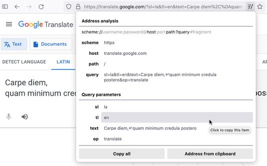 The Analyze address/URL dropdown in Normal mode