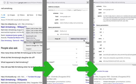 Copying a URL and analyzing it with 