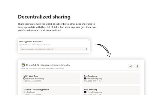 Image of WebCrate's sharing capabilities