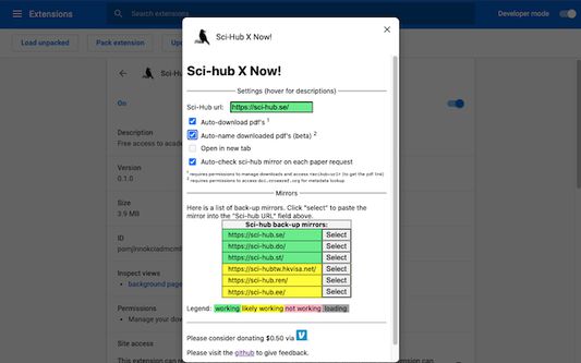 Options page shows the user-editable settings