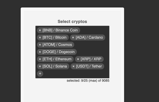 Add up to 25 different cryptocurrencies or tokens to your overview