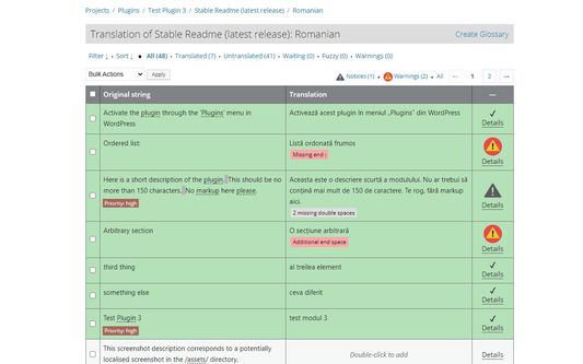 Warnings, notifications and labels about translation mistakes.