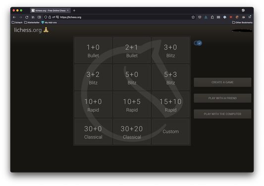 Lichess homescreen. You can only start a game, everything else is hidden.