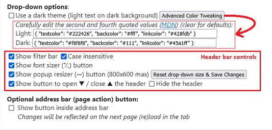 You can switch to a dark color scheme and tweak the colors, show/hide the header bar and various controls, and add a button to the address bar (version 1.4)