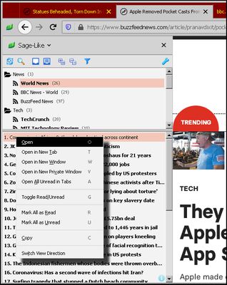 Feed-items (articles) Context Menu