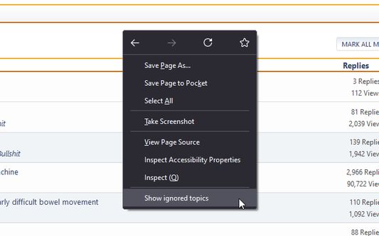 The 'Show ignored topics' context menu item