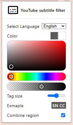 You can customize tag color in popup menu (background and text color)

You can resize the subtitle tags

You can search for subtitles by grouping regions. (ex en-US + en-GB)