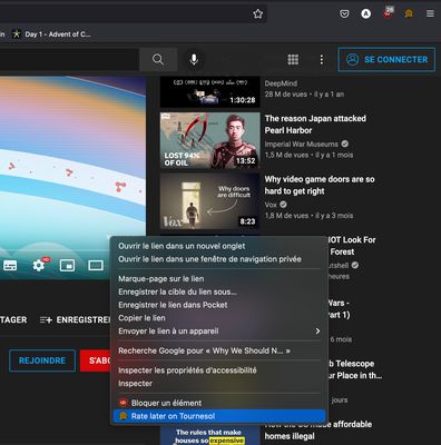 Right-click on any YouTube video to add it to your Tournesol rate later list.