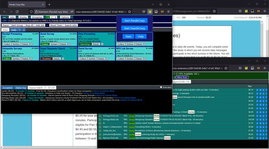 Showing the main page and search page working together with a HIT being worked on in the background.