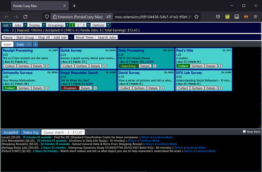 The main panda crazy page where all the panda jobs are added.
