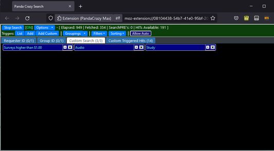 The search page with some search custom triggers watching for HITs.