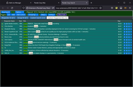 Showing Hits that was found by the custom search triggers.