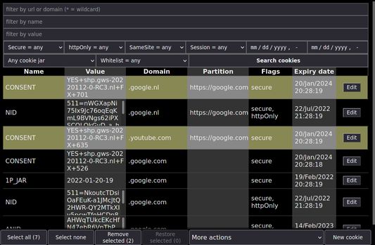 Cookie manager with dark theme.