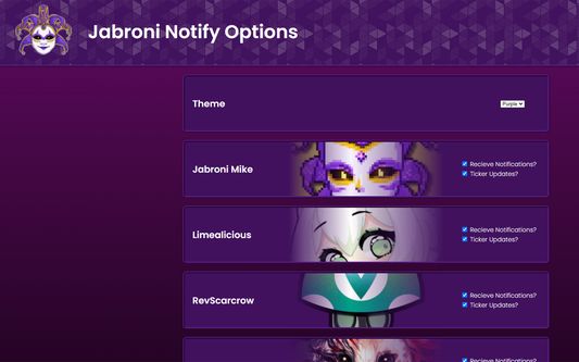 Options Page to customize which streamers you track