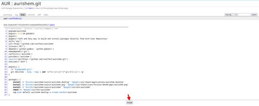 Install button on PKGBUILD page