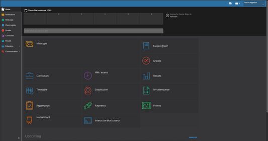 Home page with dark mode enabled