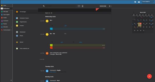 Messages page with dark mode enabled