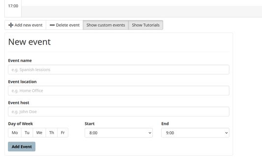 The new interface for adding and showing events.