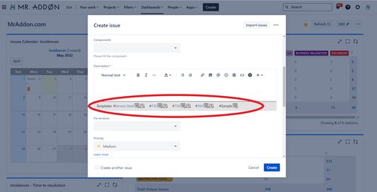 Step 2.- Create a new Issue
Create a new Issue from the usual button, or from backlog with description field mandatory, or click in Jira header menu 