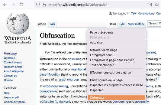 Wikipedia page with the context menu opened. The 