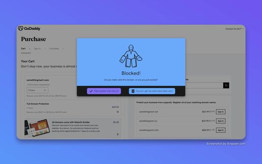 Modal prompt on GoDaddy.com