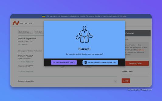 Modal prompt on Namecheap.com