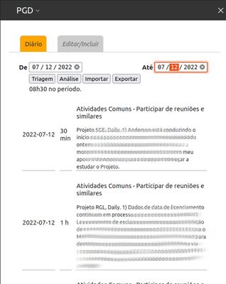 Relatório de atividades registradas. Importação e exportação de arquivo de backup desses registros. Funcionalidade de Triagem e Análise, para preenchimento automático do PGD no SEI a partir desses registros.