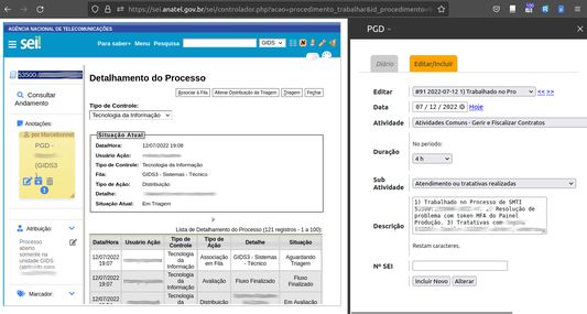 À direita, a tela do plugin para cadastro de suas atividades. A qualquer momento acesse a aba