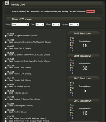 Filtered to just beaten games