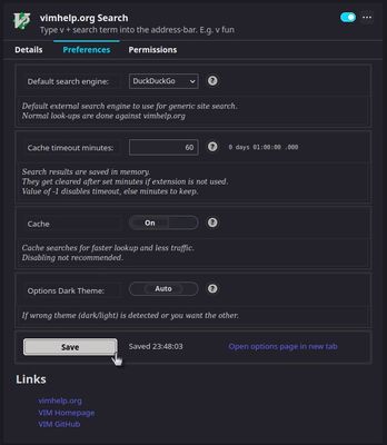 Options page. Click