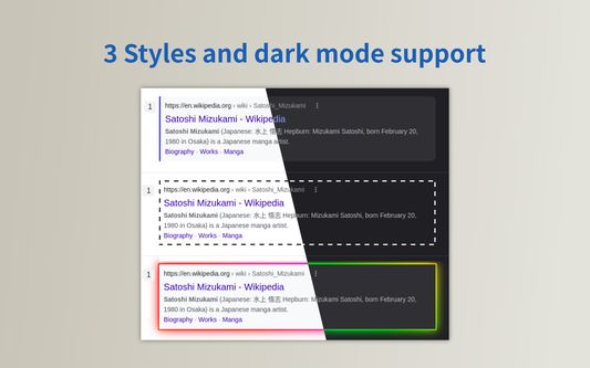 3 styles to choose and darkmode support