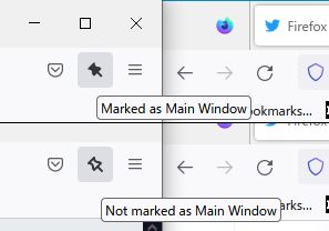 Toolbar button allows you to mark a specific window as the main window.