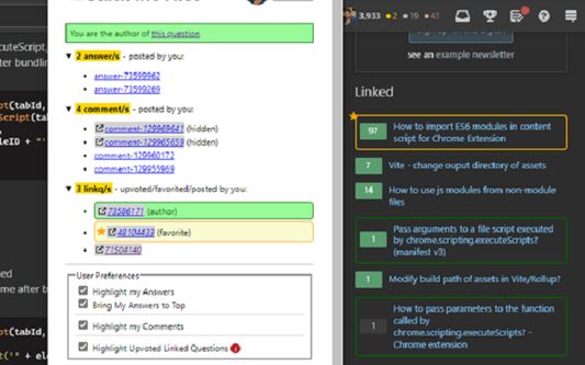 Highlighting linked question based on you interaction with it - bookmark, upvote or author.